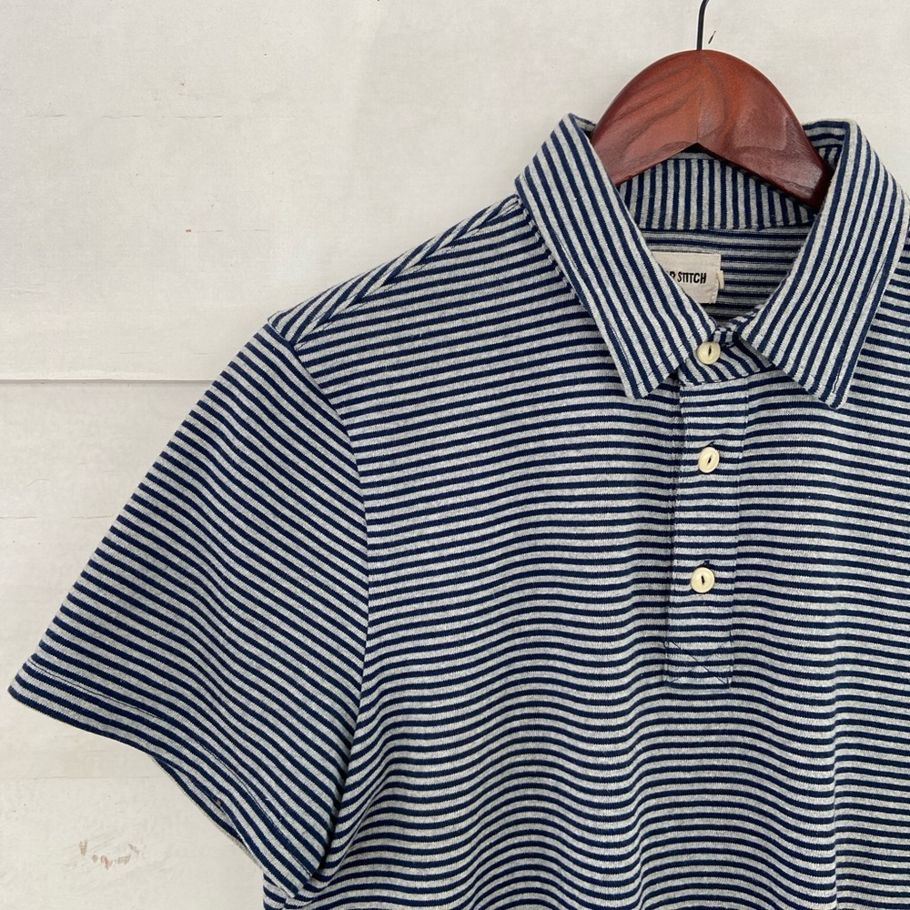 The Heavy Bag Polo in Navy & Ash Stripe Taylor Stitch Size 40 Medium